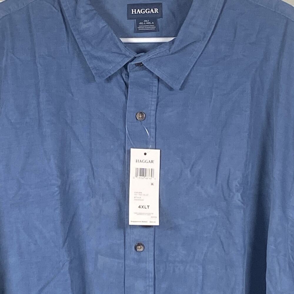 Haggar Corduroy Men's 4XLT Big & Tall Button-Down Shirt Long Sleeve Blue Soft - Picture 3 of 7
